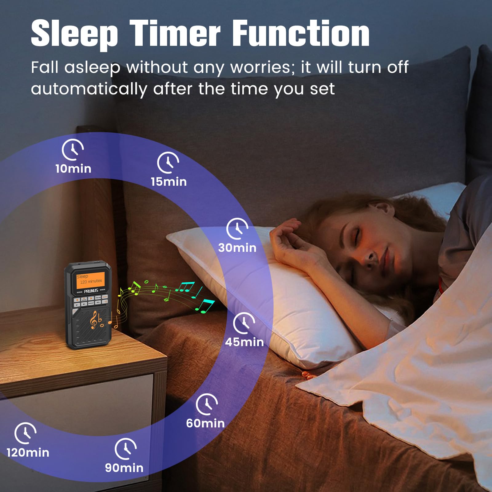 PRUNUS J525 AM FM Bluetooth Portable Radio with Sleep Timer