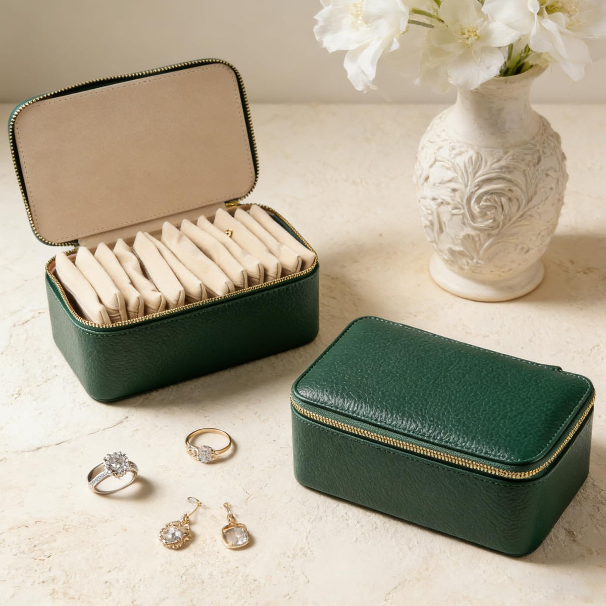 Travel Jewelry Case with 12 Velvet Zipped Pouches Bags Dark - Yaliang Official Imagery - 3