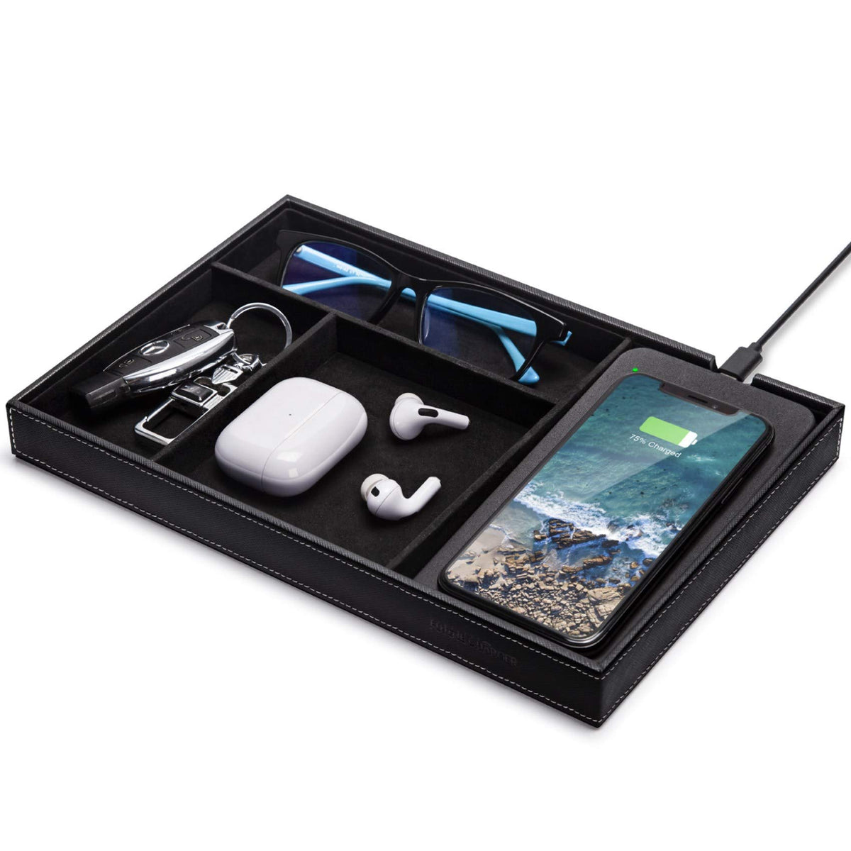 Valet Tray Built in Wireless Charging Pad Nightstand - wireless future charger Official Imagery - 1