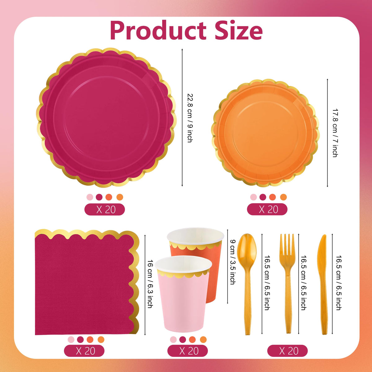 140PCS Pink Orange Disposable Dinnerware Set Serves 20 - Kochorie Official Imagery - 4