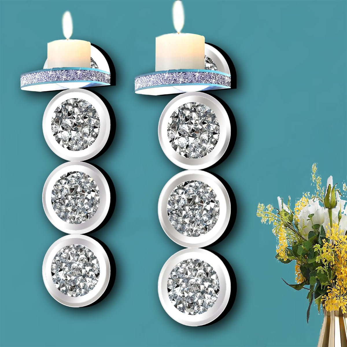 ZOLAPI Set of 2 Crystal Crush Diamond Candle Sconces - ZOLAPI Official Imagery - 8