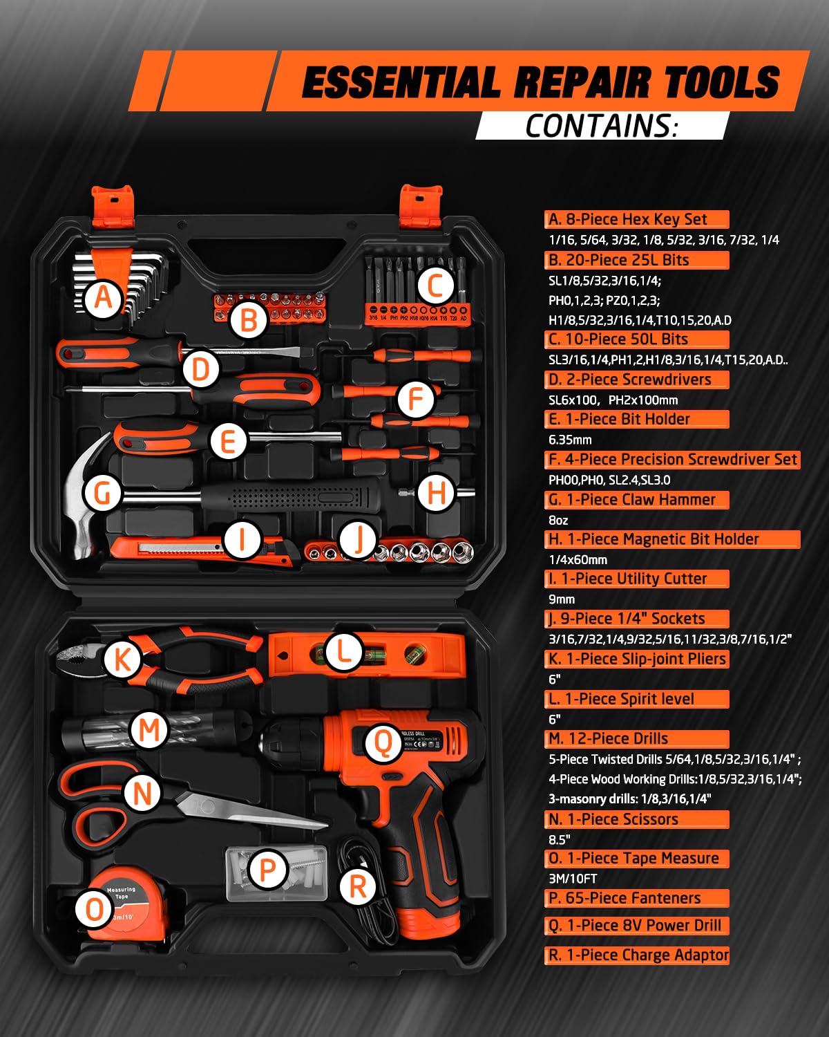 139 Piece Home Tool Kit with 8V Cordless Drill and Storage - Thatool Official Imagery - 5