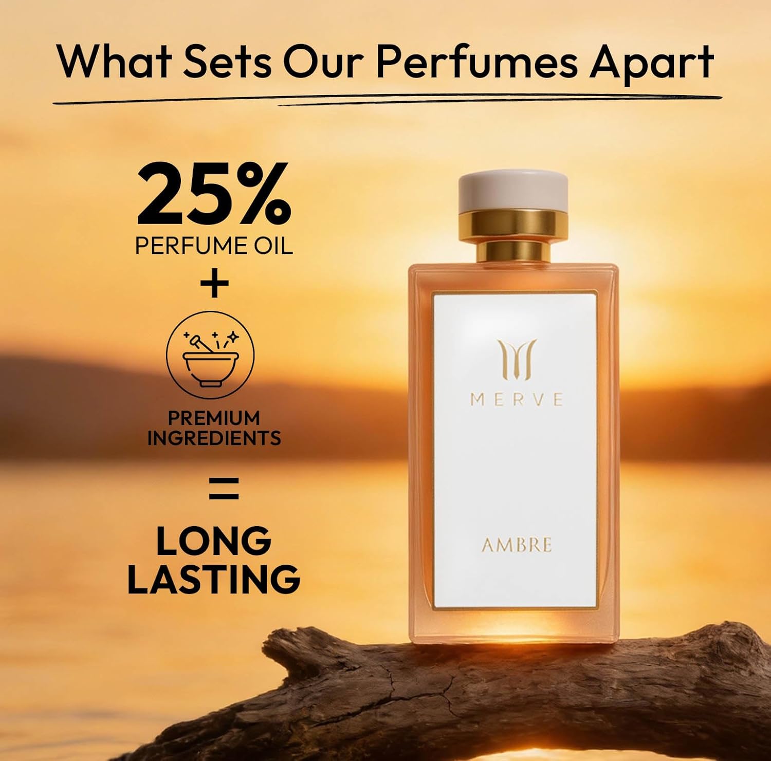 Merve Ambre perfume for women in 3.4 oz bottle, featuring a luxurious long-lasting amber fragrance and elegant packaging.