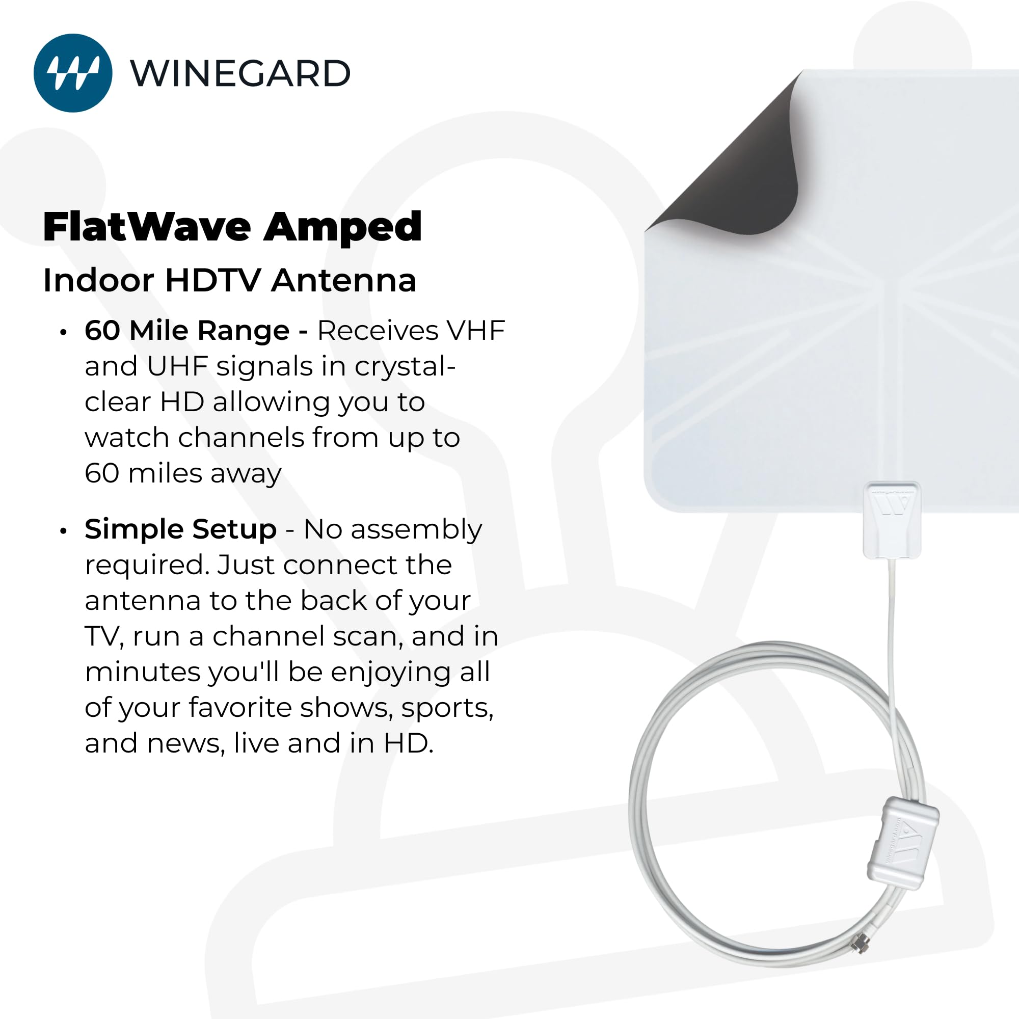 Winegard FL5500A FlatWave Indoor HDTV Antenna - Amplified VHF & U - Winegard Official Product View 3