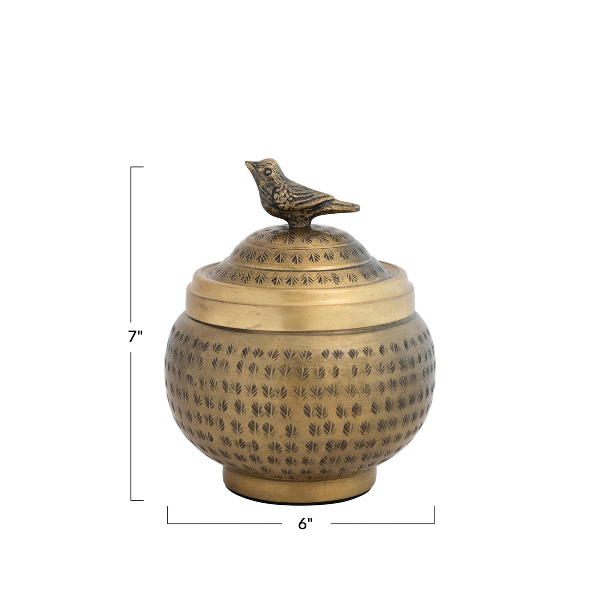Round Hammered Metal Container with Bird Finial Brass Finish - Premium Selection Official Imagery - 4