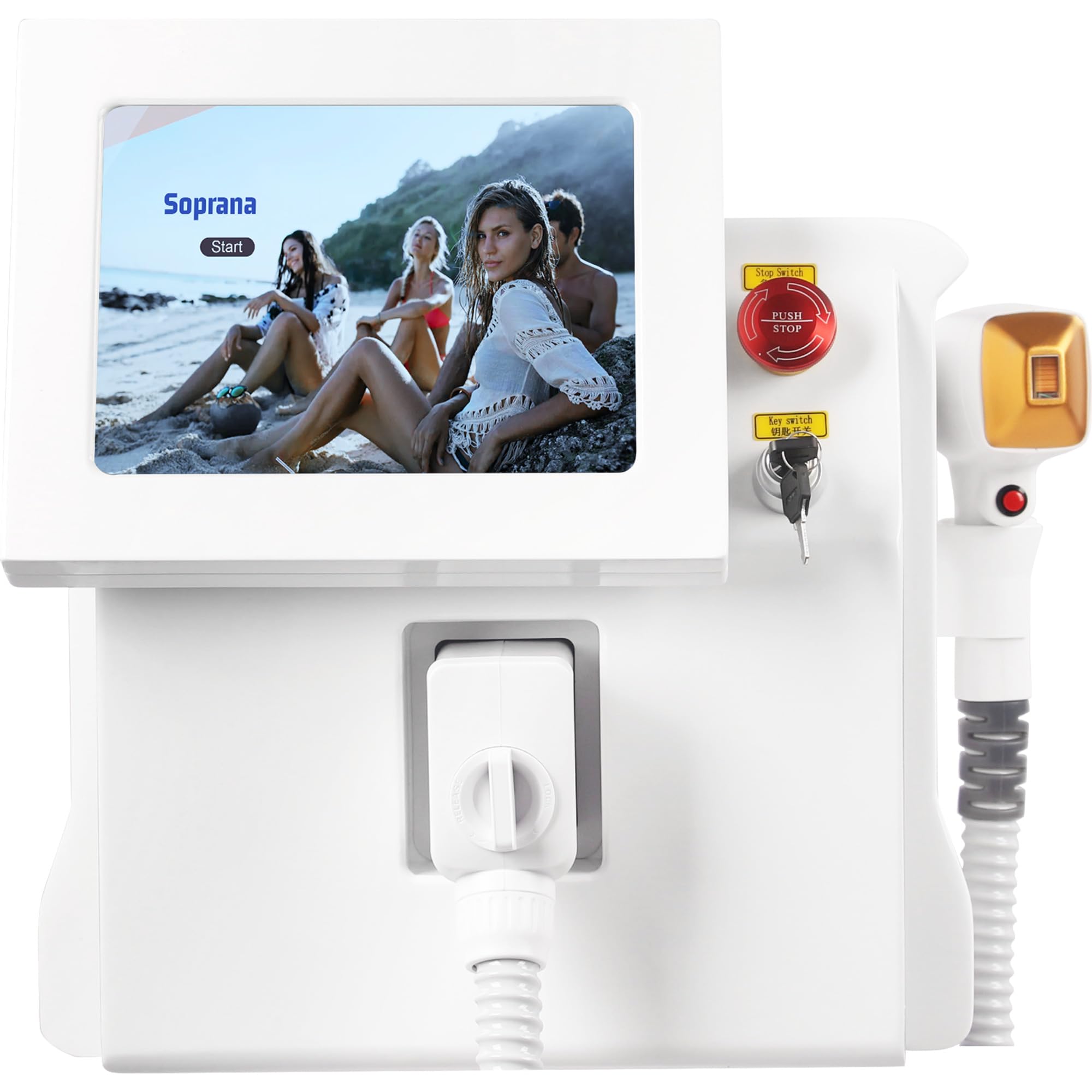 Generic 808nm hair removal machine for arms, legs, and bikini line, featuring a sleek beauty device for effective hair reduction.