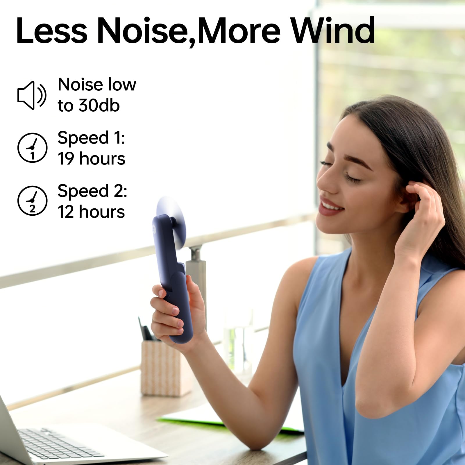 JISULIFE Portable Handheld Fan, 3 In 1-Fan, Power Bank, Flashlight, Bl - View 3