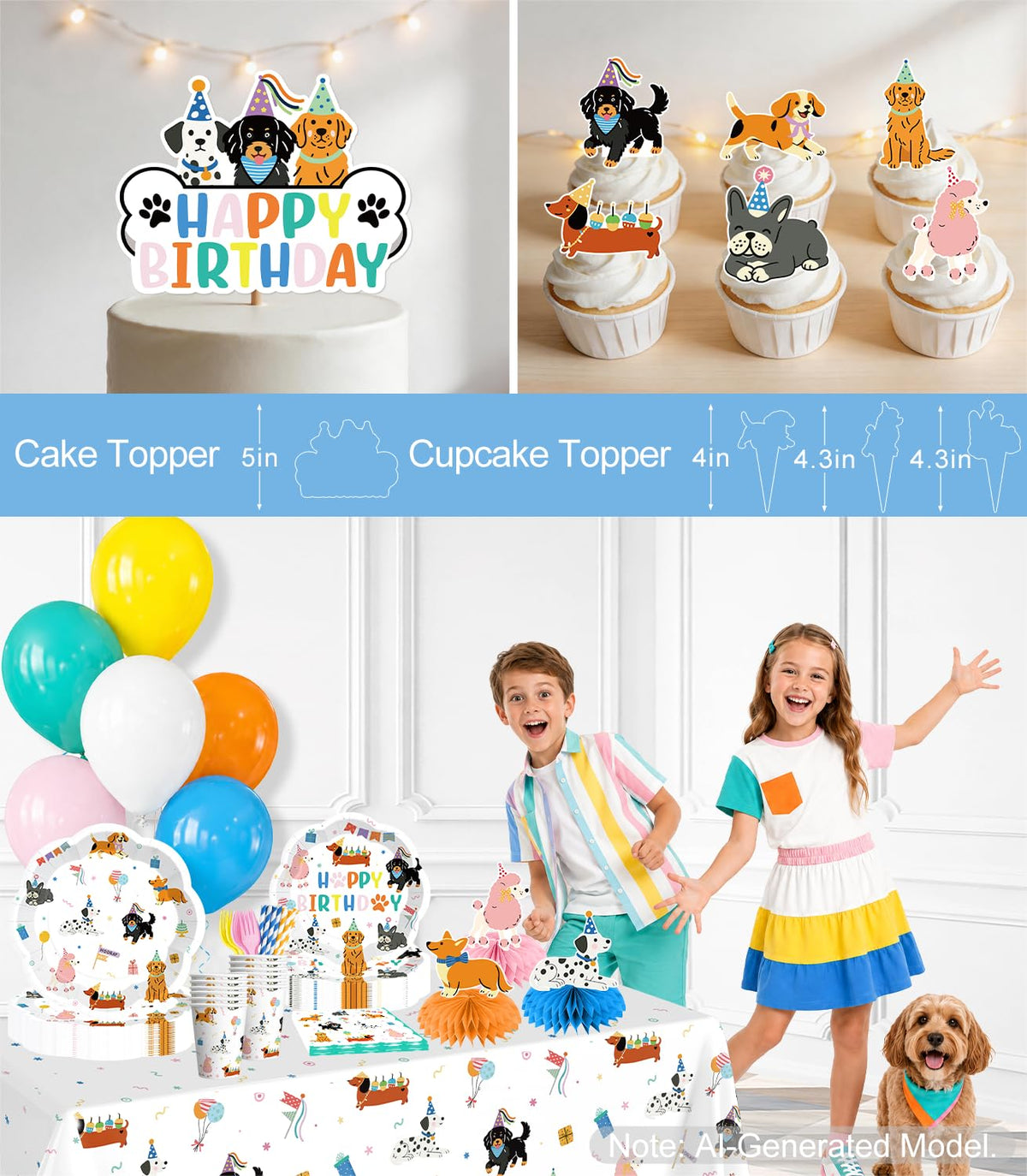 Dog Themed Birthday Party Decorations Tableware Set Serves - Yingoto Official Imagery - 7