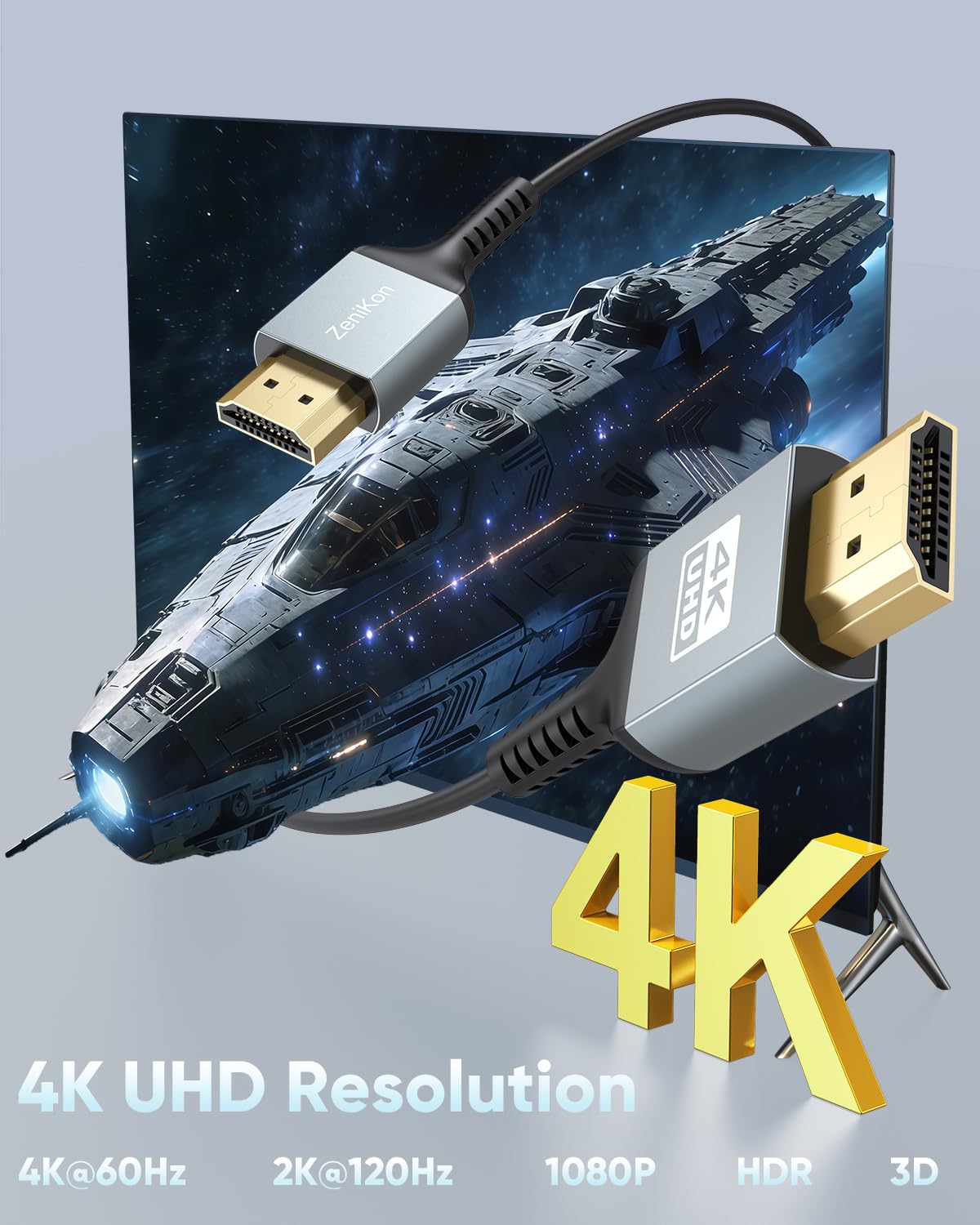 ZeniKon 20 ft HDMI cable, 4K ultra HD, slim and flexible long HDMI cord for high-quality video and audio connections.
