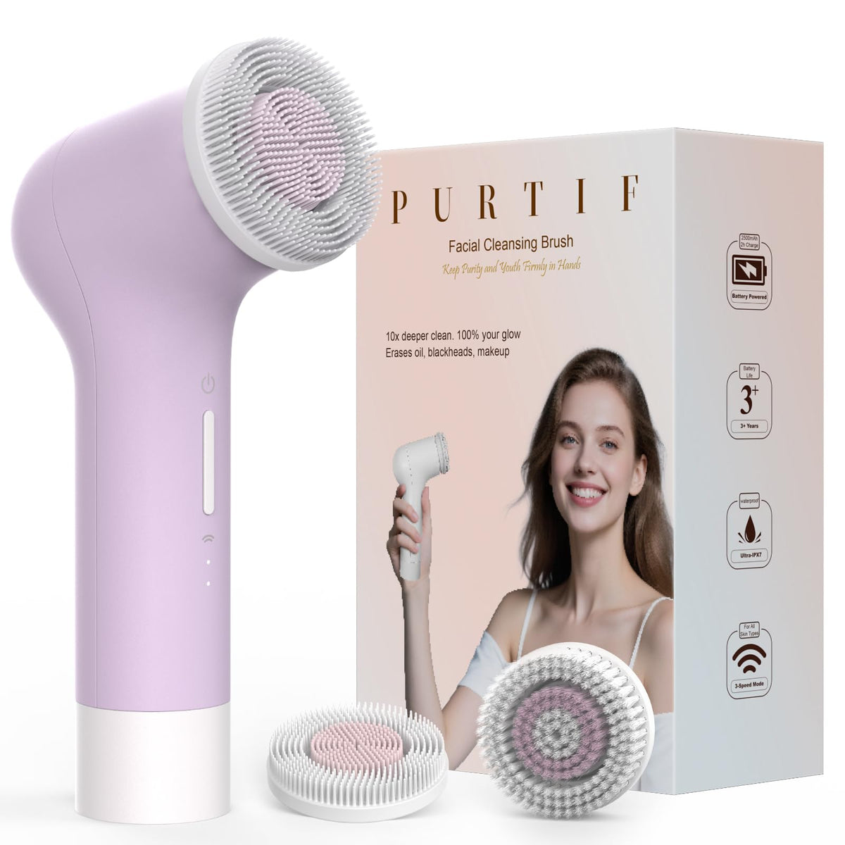 Electric Facial Cleansing Brush Rechargeable Silicone Face - PURTIF Official Imagery - 1