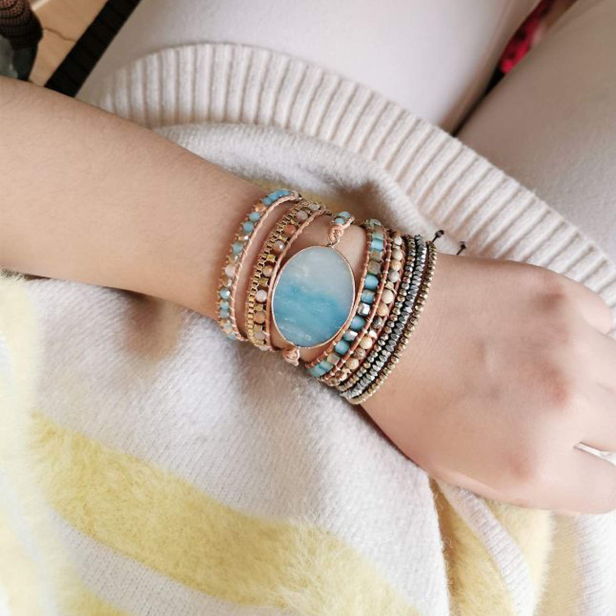 Wrap Bracelets for Women Natural Stone Boho Leather Jewelry - Plumiss Official Imagery - 3