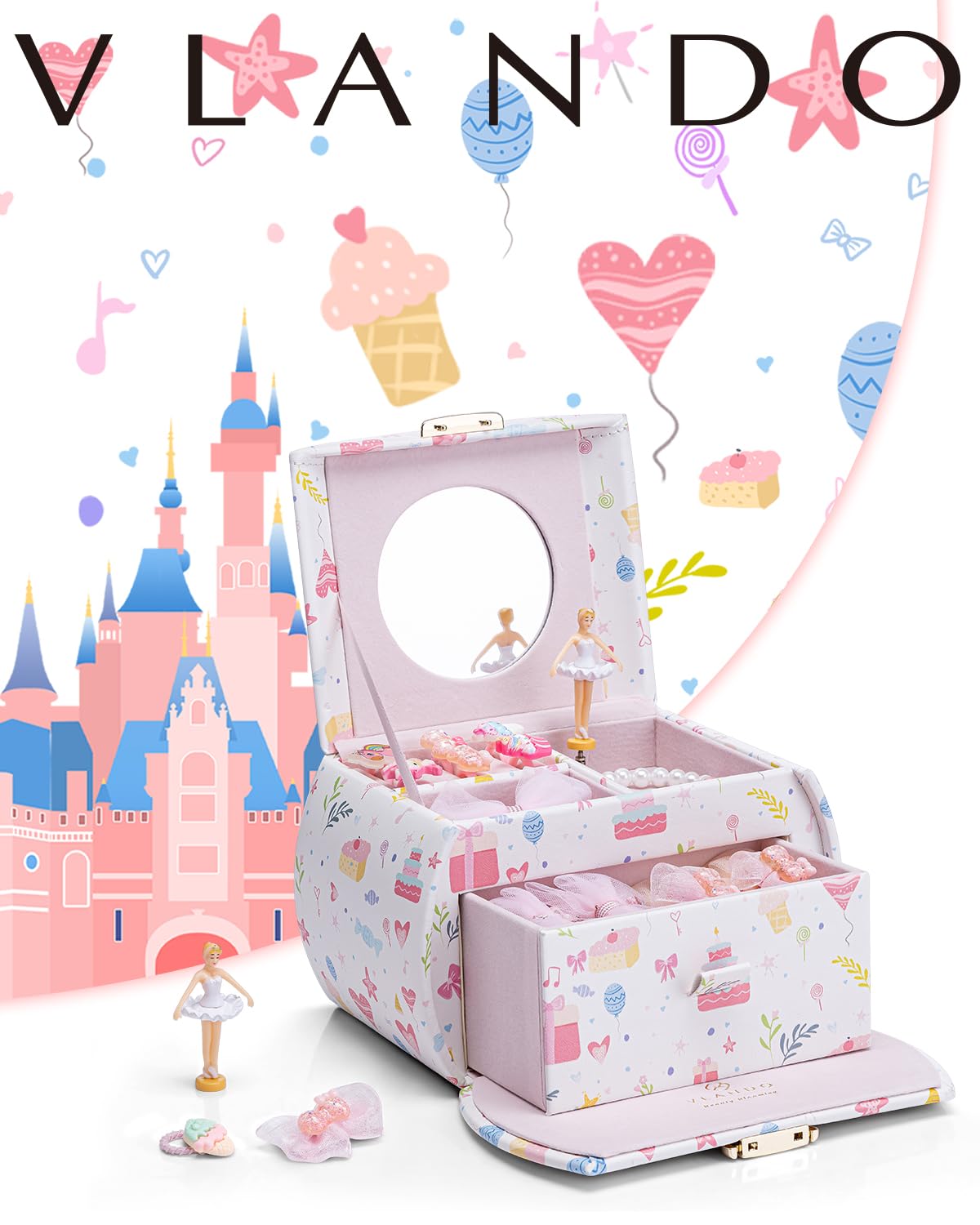 VLANDO 2 Layer Girls Musical Jewelry Box with Ballerina and - VLANDO Official Imagery - 8