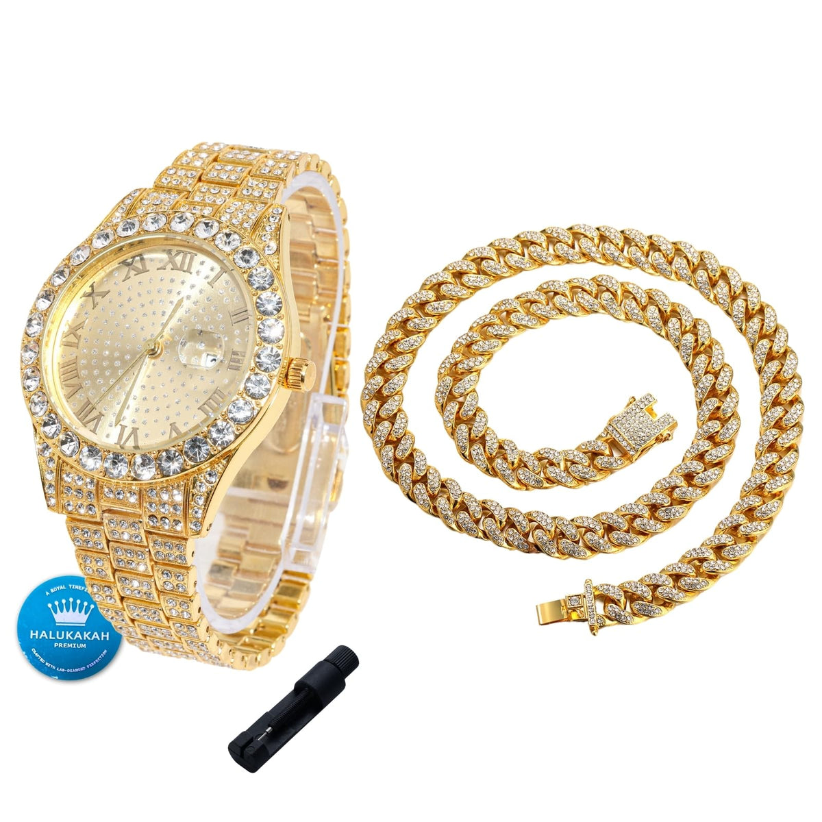 Halukakah Diamonds Gold Watch Iced Out for Boy Teens Kids - Halukakah Official Imagery - 1