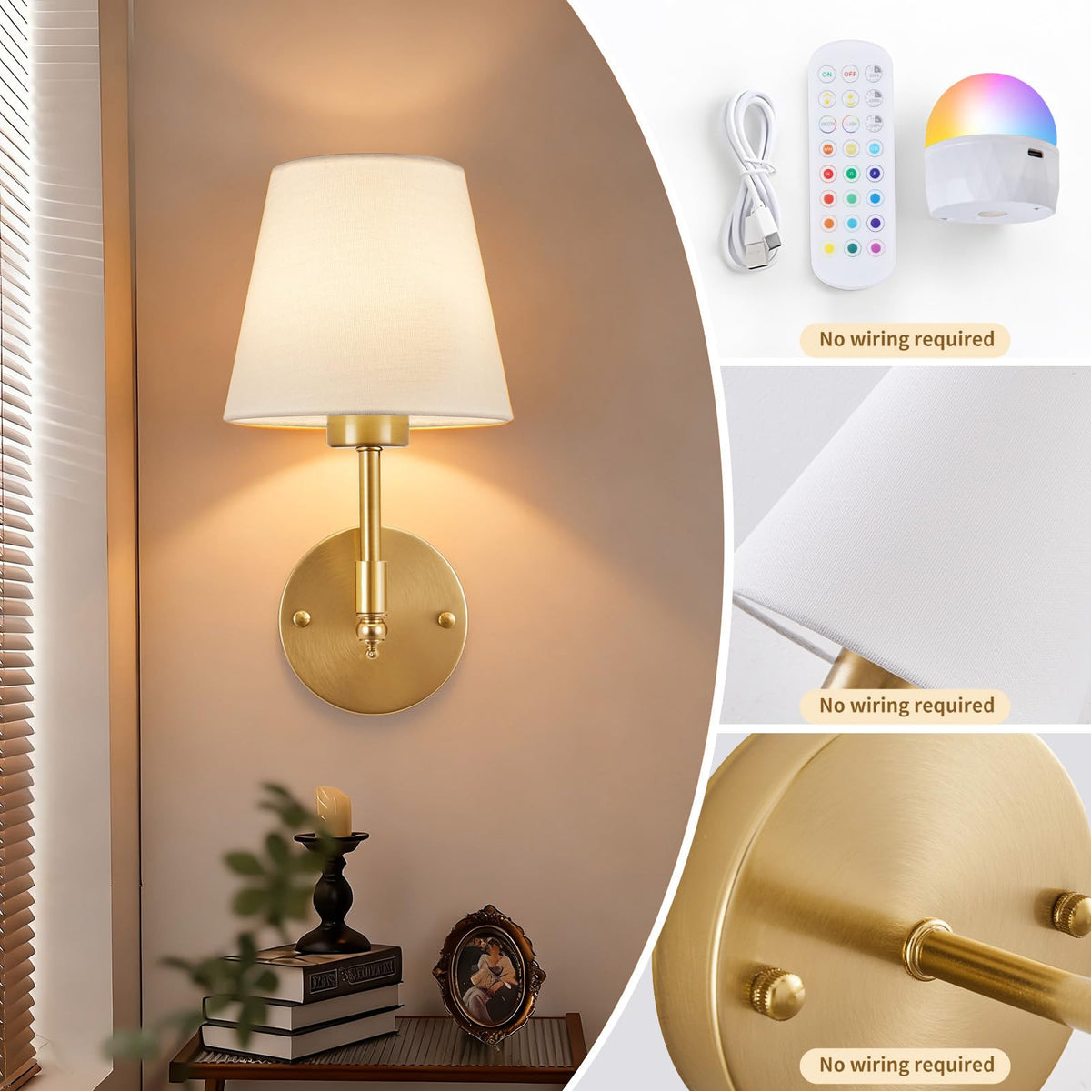 Battery Operated Wall Sconce Set of 2 Rechargeable Wireless - SoodMi Official Imagery - 3