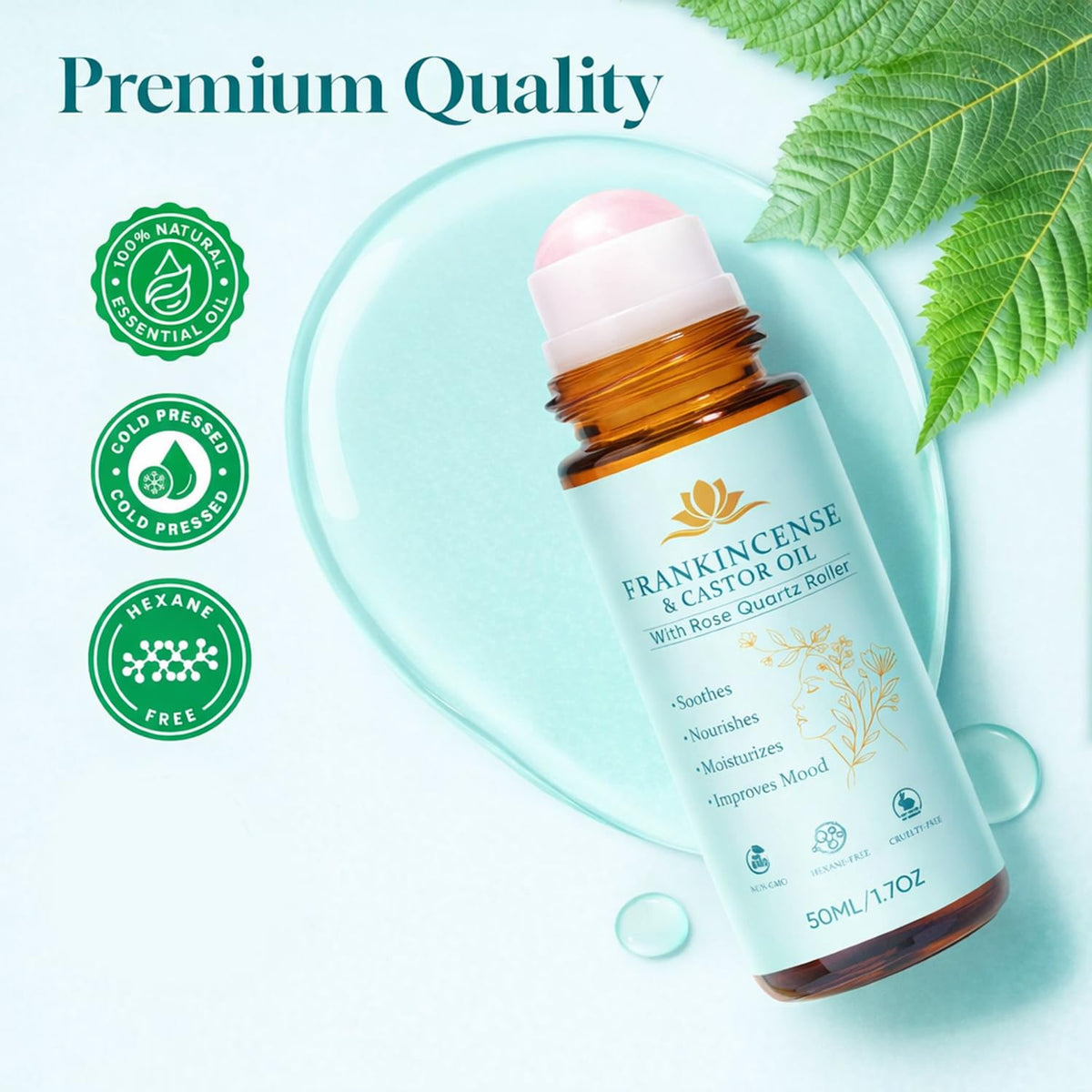 Frankincense and Castor Oil Roll On Rose Quartz Roller - Peehss Official Imagery - 8