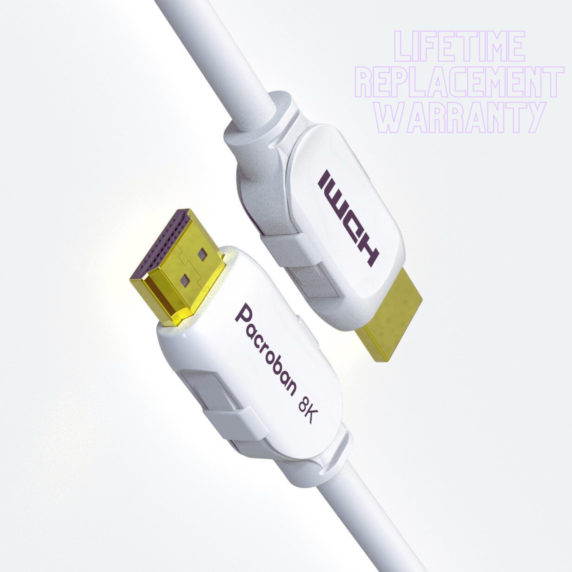 Pacroban HDMI 2.1 Cable 20ft White – 8K 60Hz 4K 120Hz