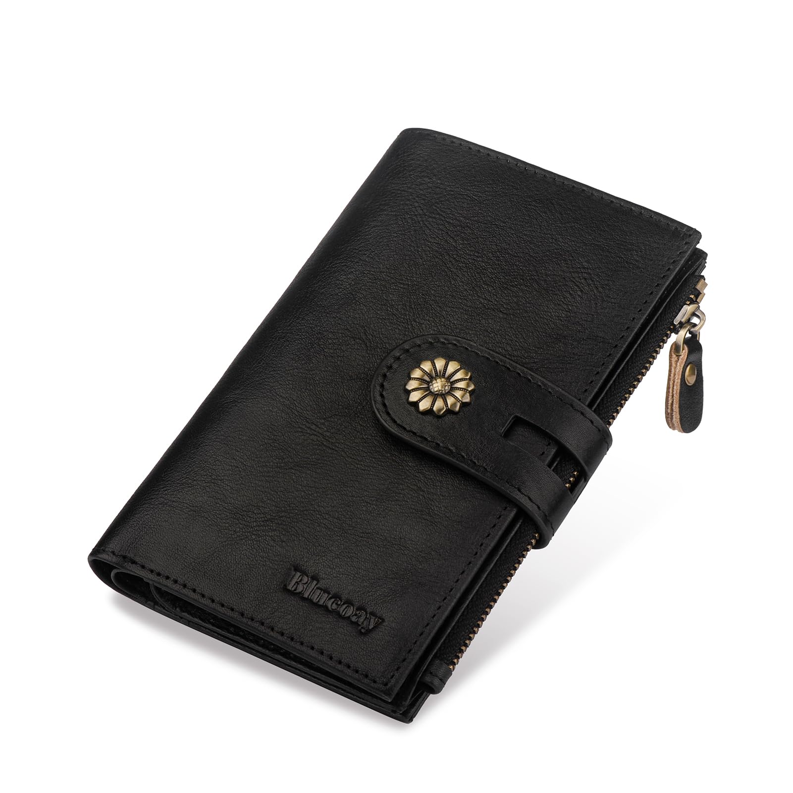 Blucoay Women's RFID Leather Trifold Wallet – Black