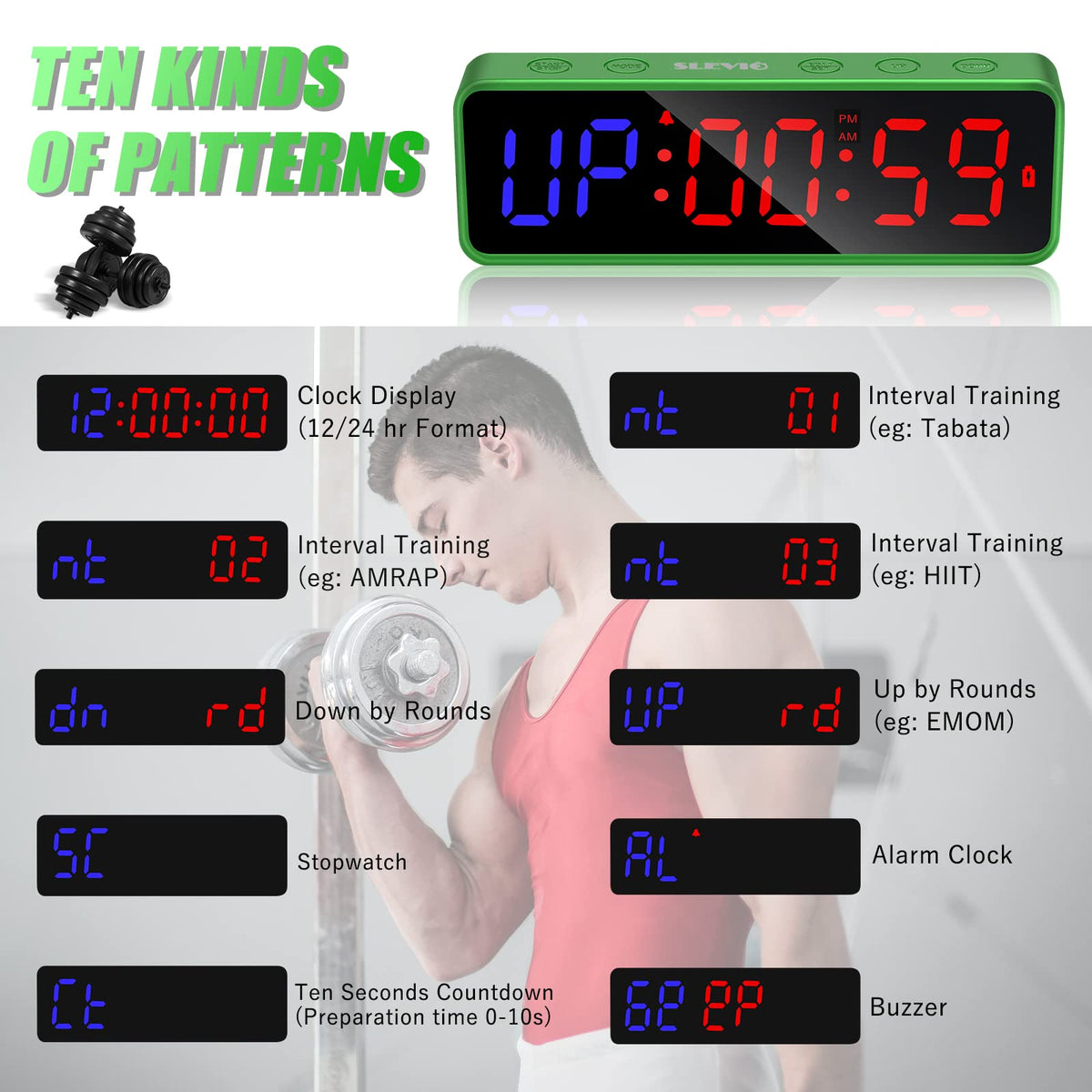 Portable Gym Workout Timer Fitness Clock with The Rubber - SLEVIO Official Imagery - 3