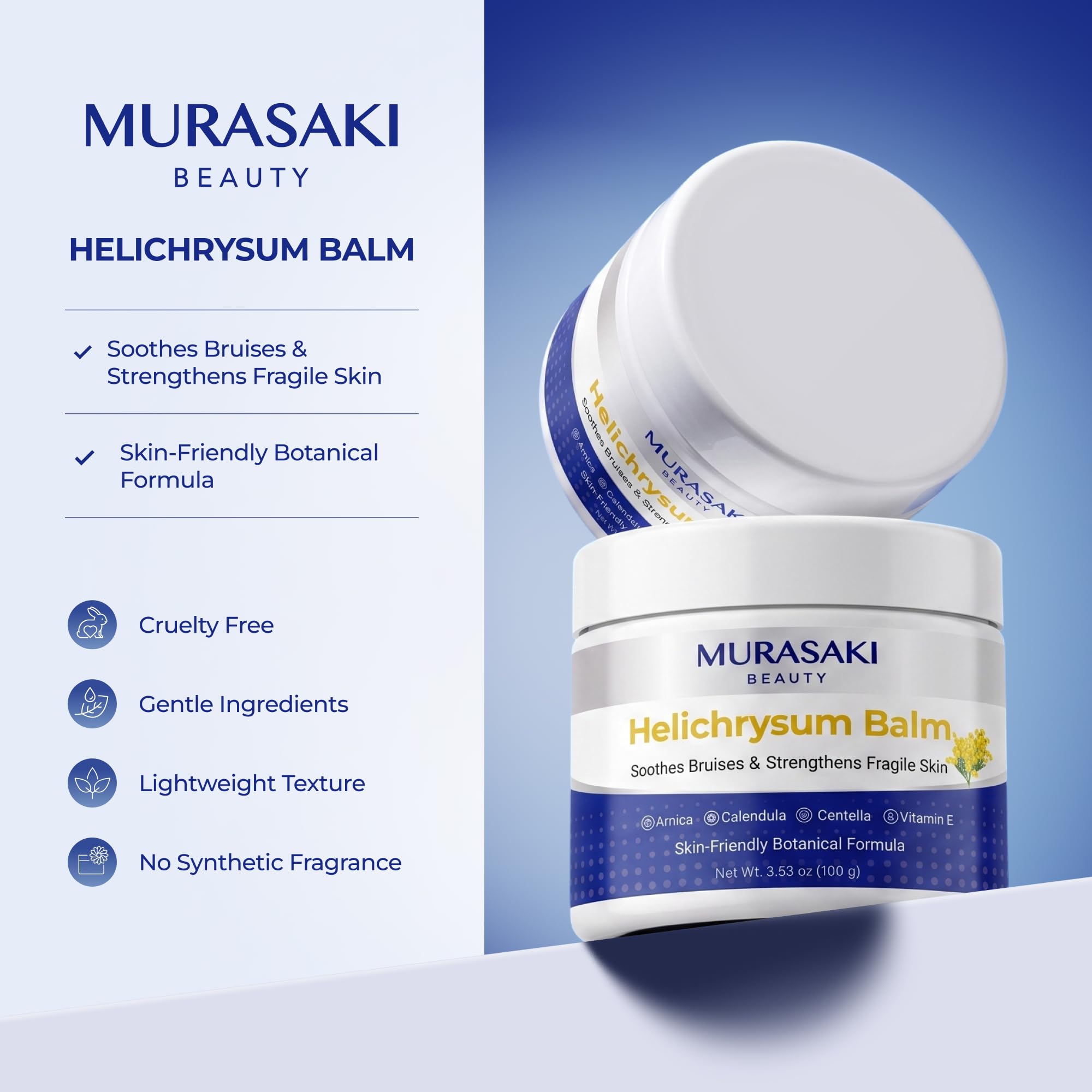 MURASAKI BEAUTY Helichrysum Balm with Botanical Extracts, Deep Hydration Helichrysum Balm for Bruise-Prone, Fragile & Thin-Looking Skin, Skin Barrier Support 3.53 oz