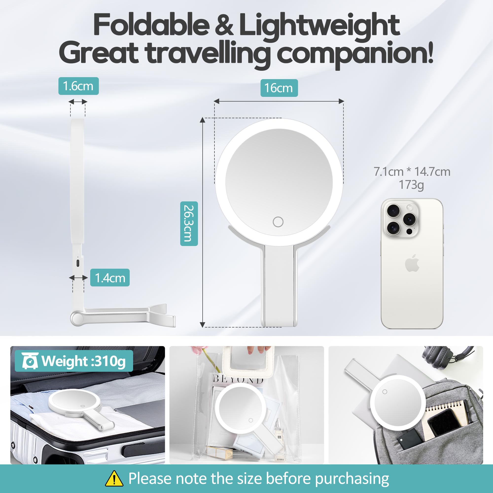 B Beauty Planet 30x/1x Magnifying Travel Mirror with Light, Double-Sided Recharg - B Beauty Planet Official Product View 2