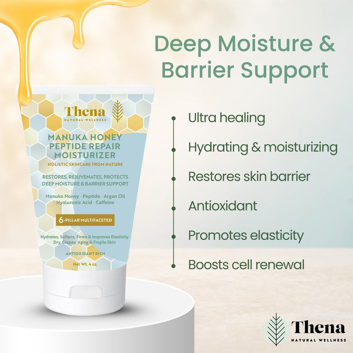 Organic Manuka Honey Peptide Moisturizer for Firming Aging - THENA Natural Wellness Official Imagery - 5