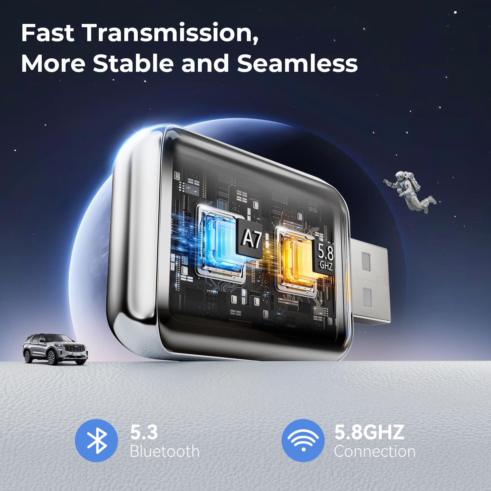 CZOCPOS Wireless Carplay Adapter for iPhone, 2 in 1 Plug and Play by CZOCPOS - Angle View 5
