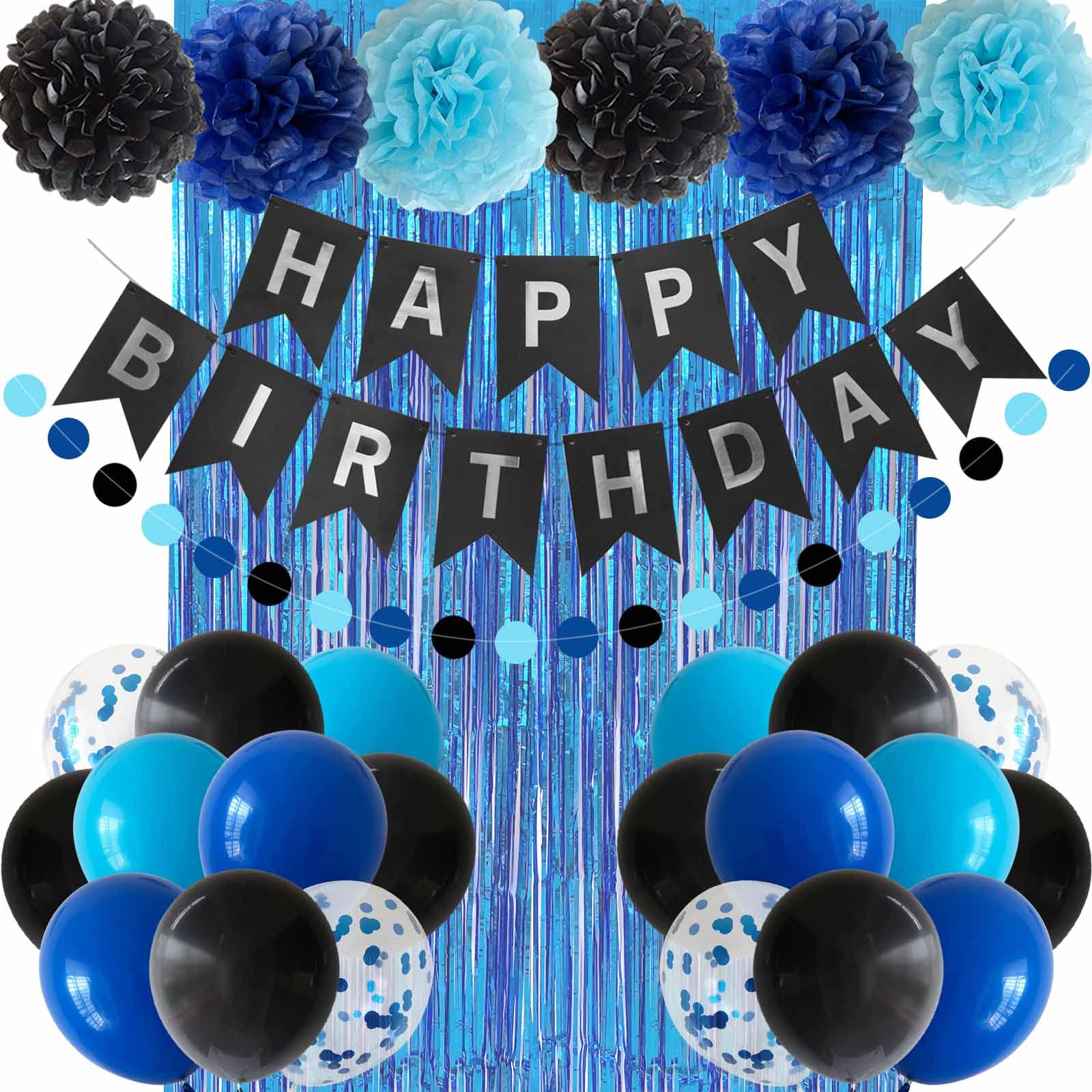 ANSOMO Blue and Black Happy Birthday Party Decorations for Boys - Product Imagery