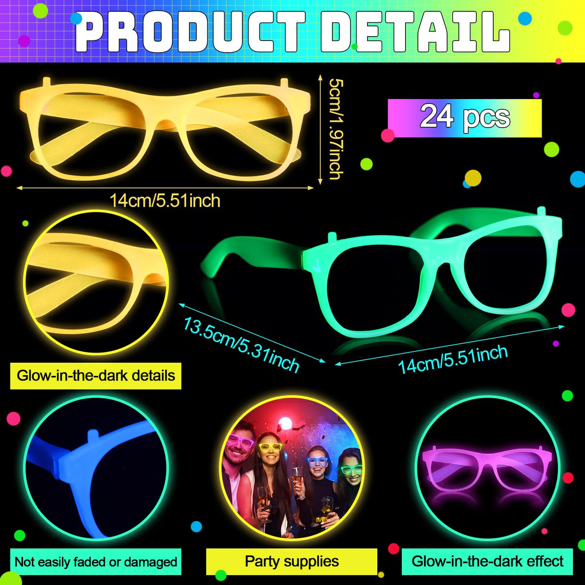 Halloween Glow in The Dark Glasses Neon Glasses UV Reactive - Viozakanry Official Imagery - 3