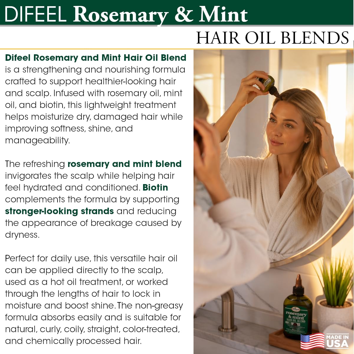 Difeel Rosemary and Mint Hair Oil Blend with Biotin 7.1 Ounce - Strengthening - Difeel Official Product View 5