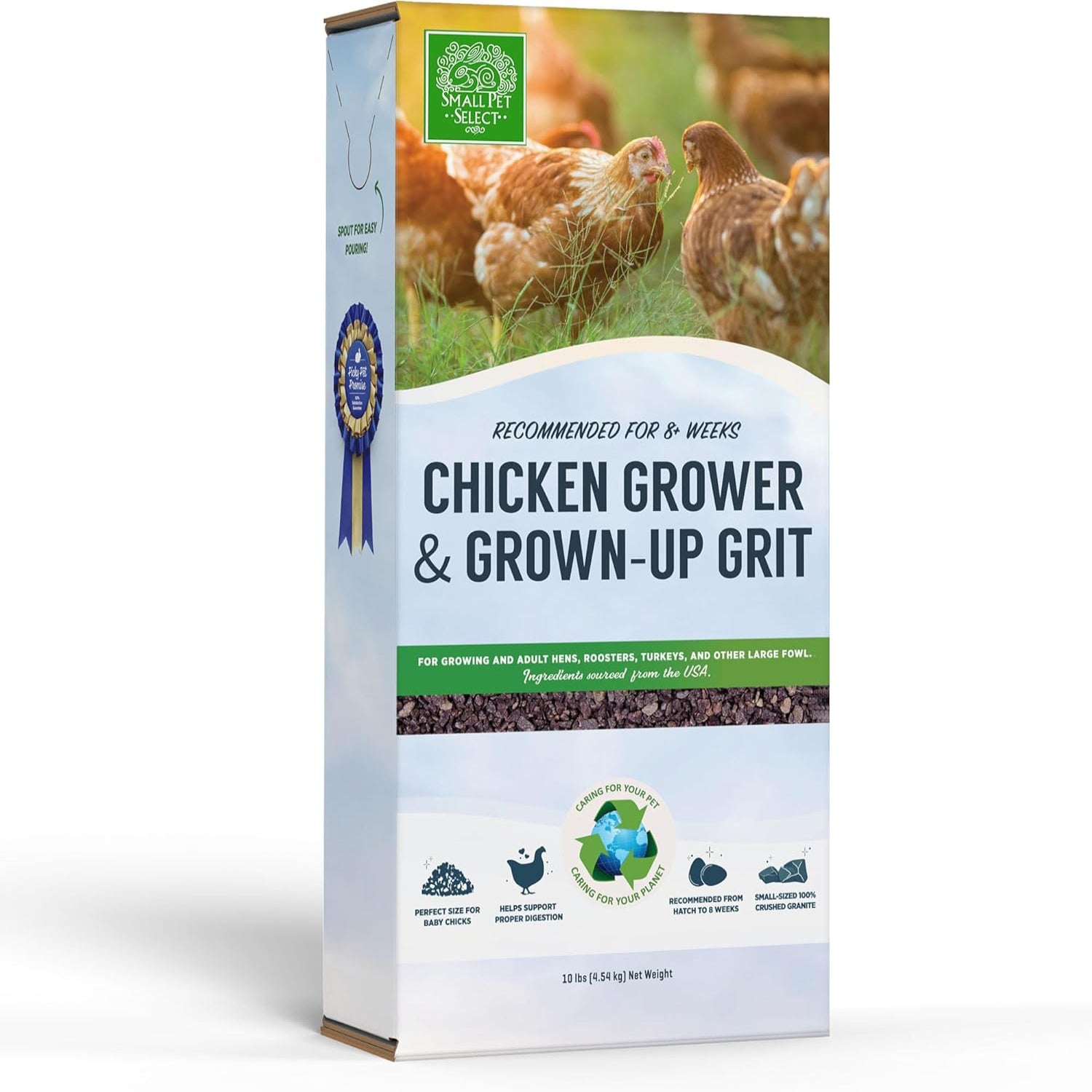 Small Pet Select Grower Grown-Up Chicken Grit 10LB bag, natural poultry grit for small pets' digestion and health.