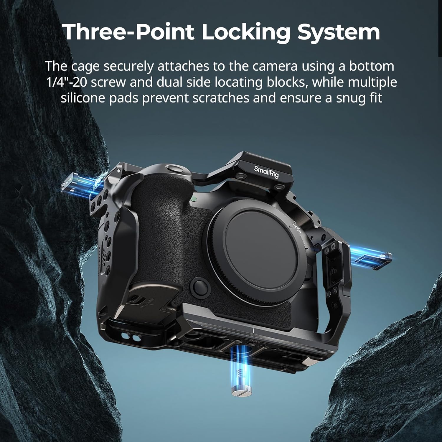 SmallRig camera cage for Canon R6 Mark III and R6 Mark II, lightweight, formfitting design for enhanced video shooting.
