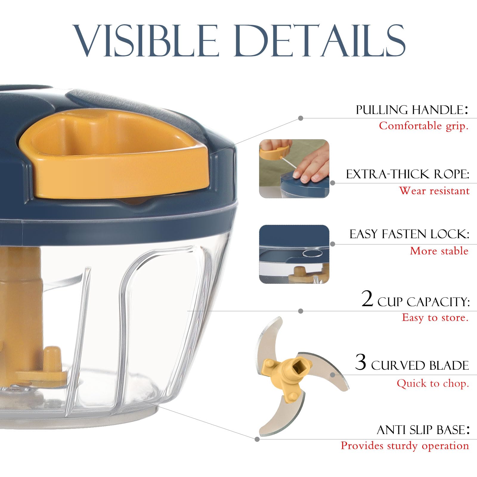 Ourokhome Manual Food Processor Vegetable Chopper, Portable Hand - Ourokhome Official Product View 4