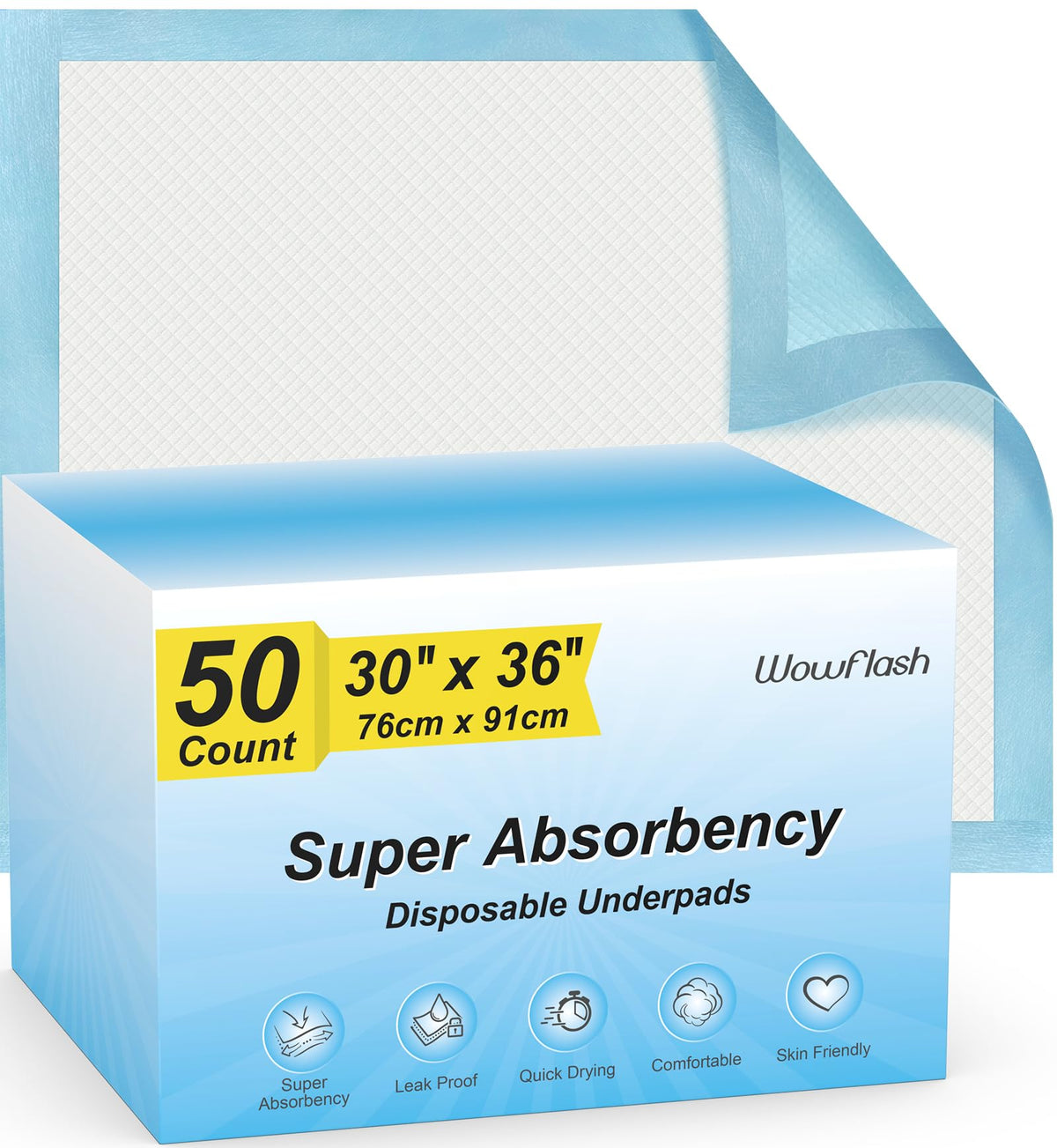 50 Count 30 x 36 Super Absorbency Disposable Underpads - Wowflash Official Imagery - 2