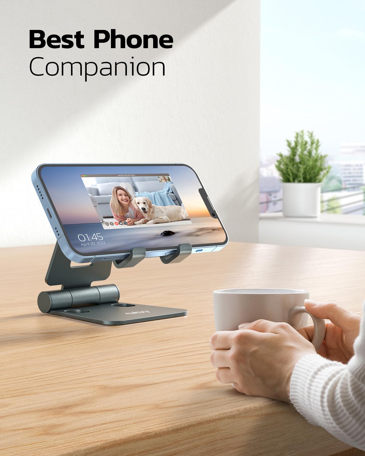 Nulaxy Full Aluminum Dual Folding Cell Phone Stand for Desk, Gray - View 6