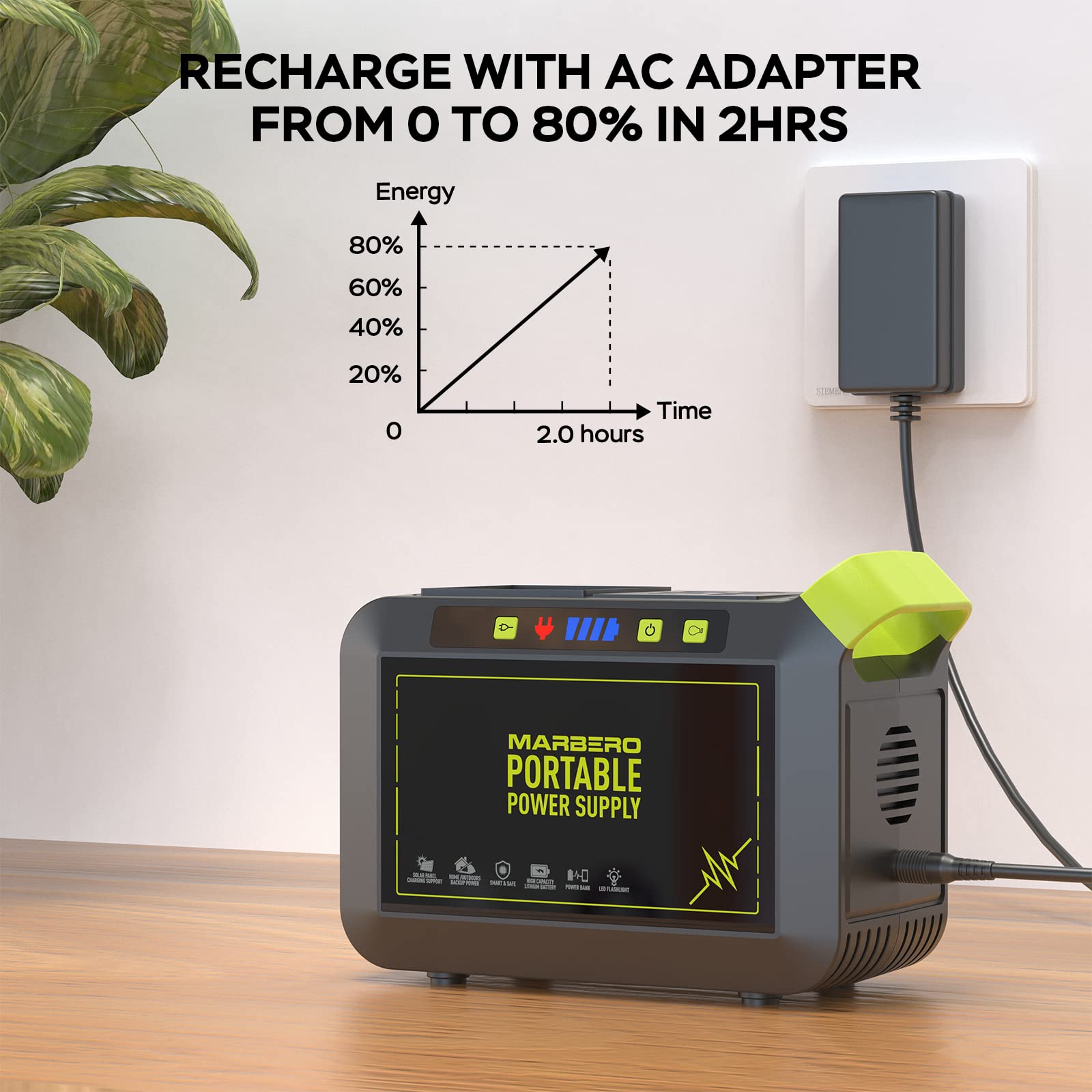 MARBERO Portable Power Station 88Wh, 120W Surge, Solar Generator by MARBERO - Angle View 5