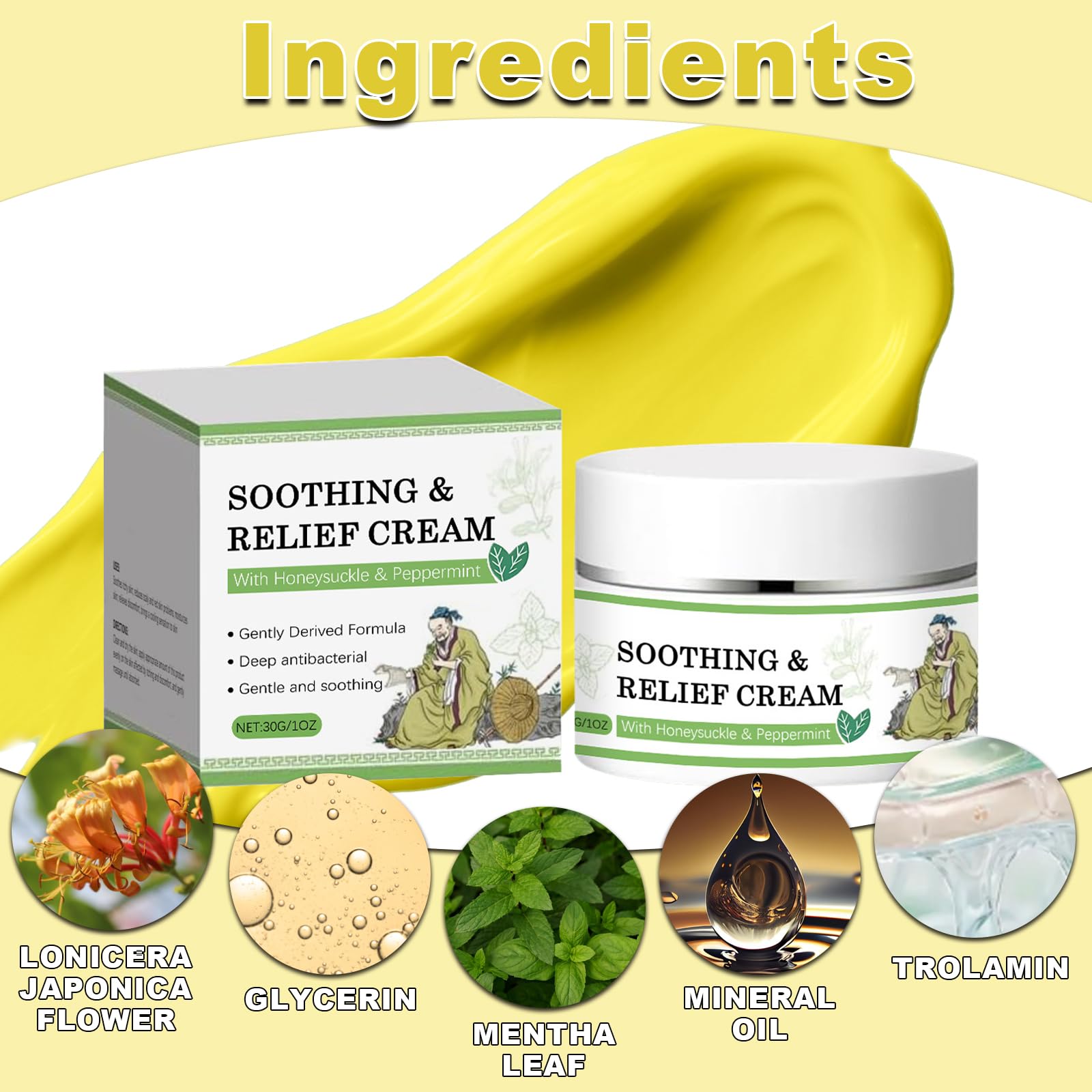 3 Pcs Soothing Relief Cream,Natural Hydrating & Cooling Ointment,30g/1.06oz