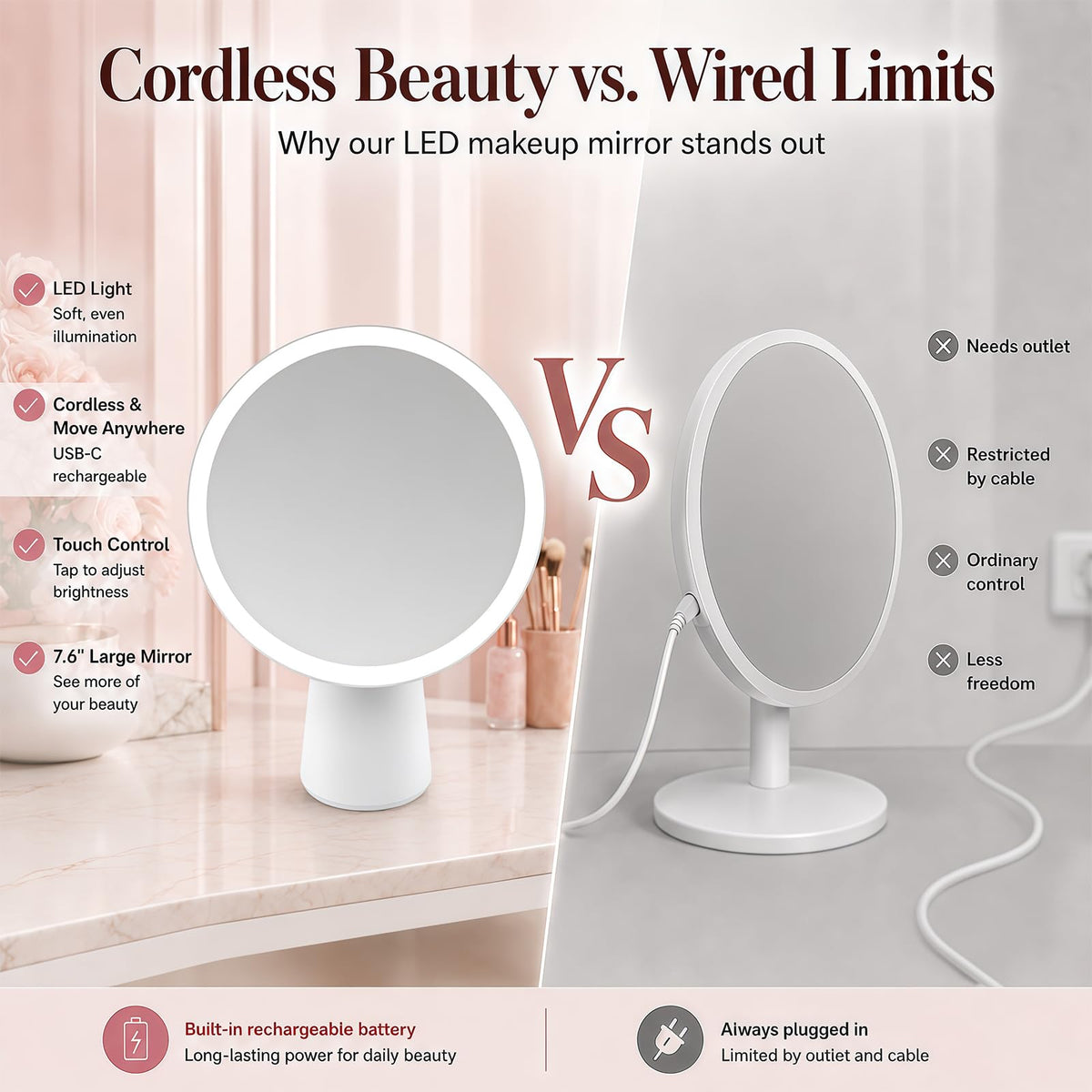 7 6in LED Makeup Mirror Vanity Cosmetic Mirror - Soltrex Official Imagery - 7