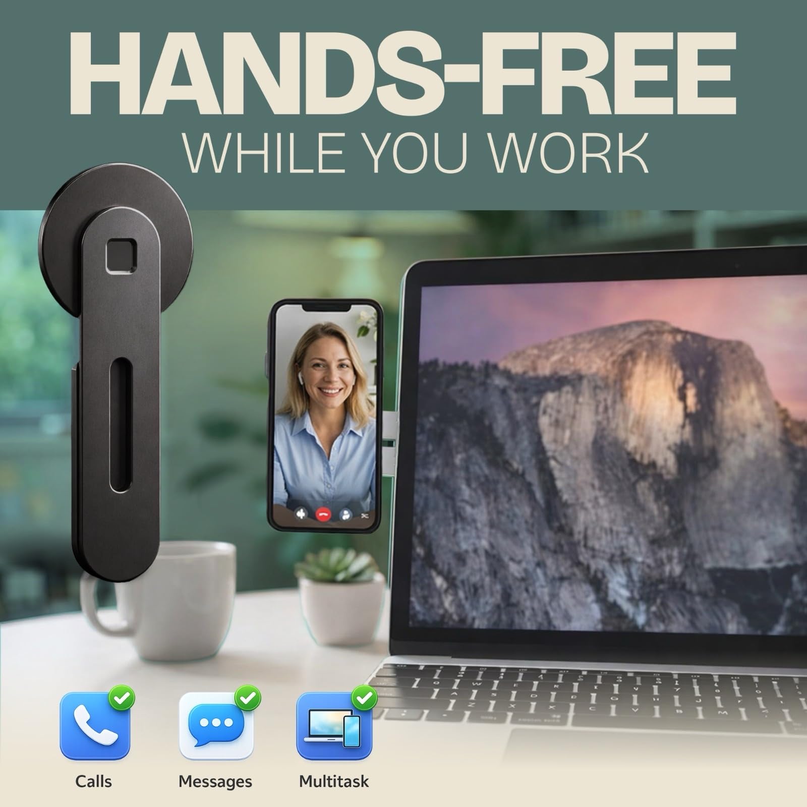 Magnetic Phone Holder for Laptop, Adjustable Aluminum Side Mount Phone Stand for Laptop Screen, Monitor or Desk, Space Saving Magnetic Smartphone Holder (Black)