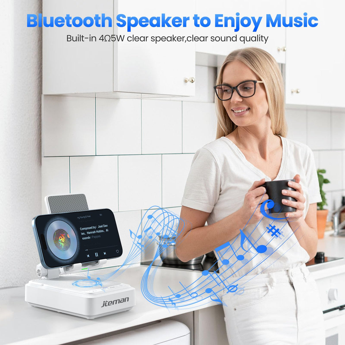 Jteman Cell Phone Stand with Bluetooth Speaker and Wireless - JTEMAN Official Imagery - 4