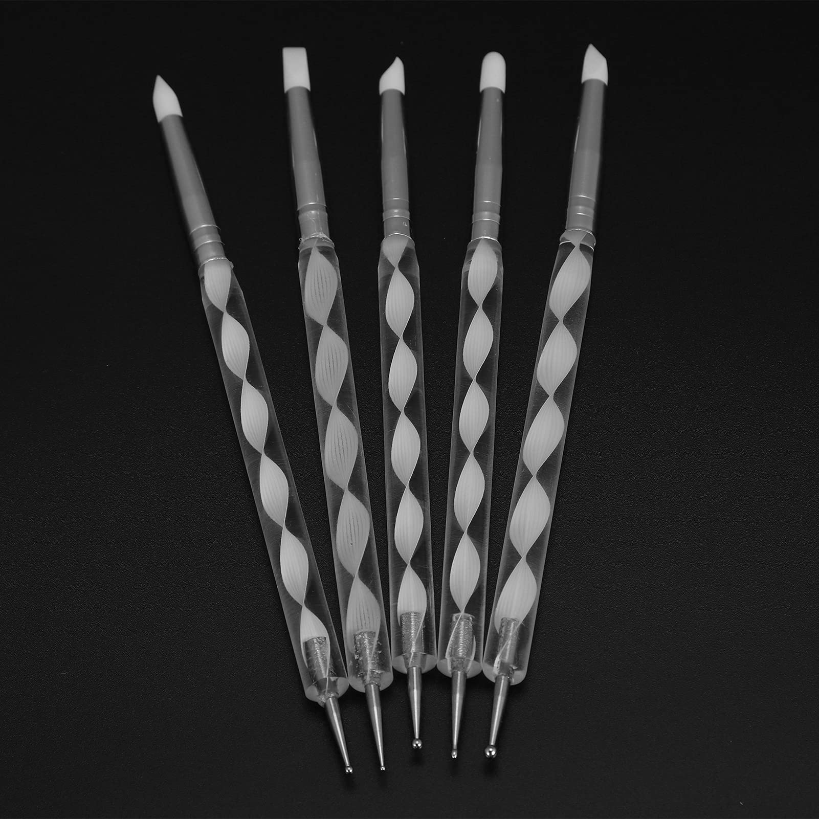 BSTiltion 5-piece white dual-end nail art dotting pen set with fine brushes for detailed nail polish designs.