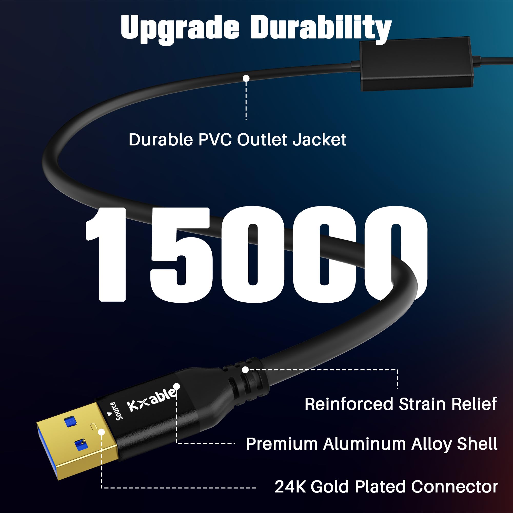 Kxable 4K USB A 3.0 to HDMI cable, 10 ft, supports 4K video and audio for TV, monitor, or projector on Windows and Mac OS systems.