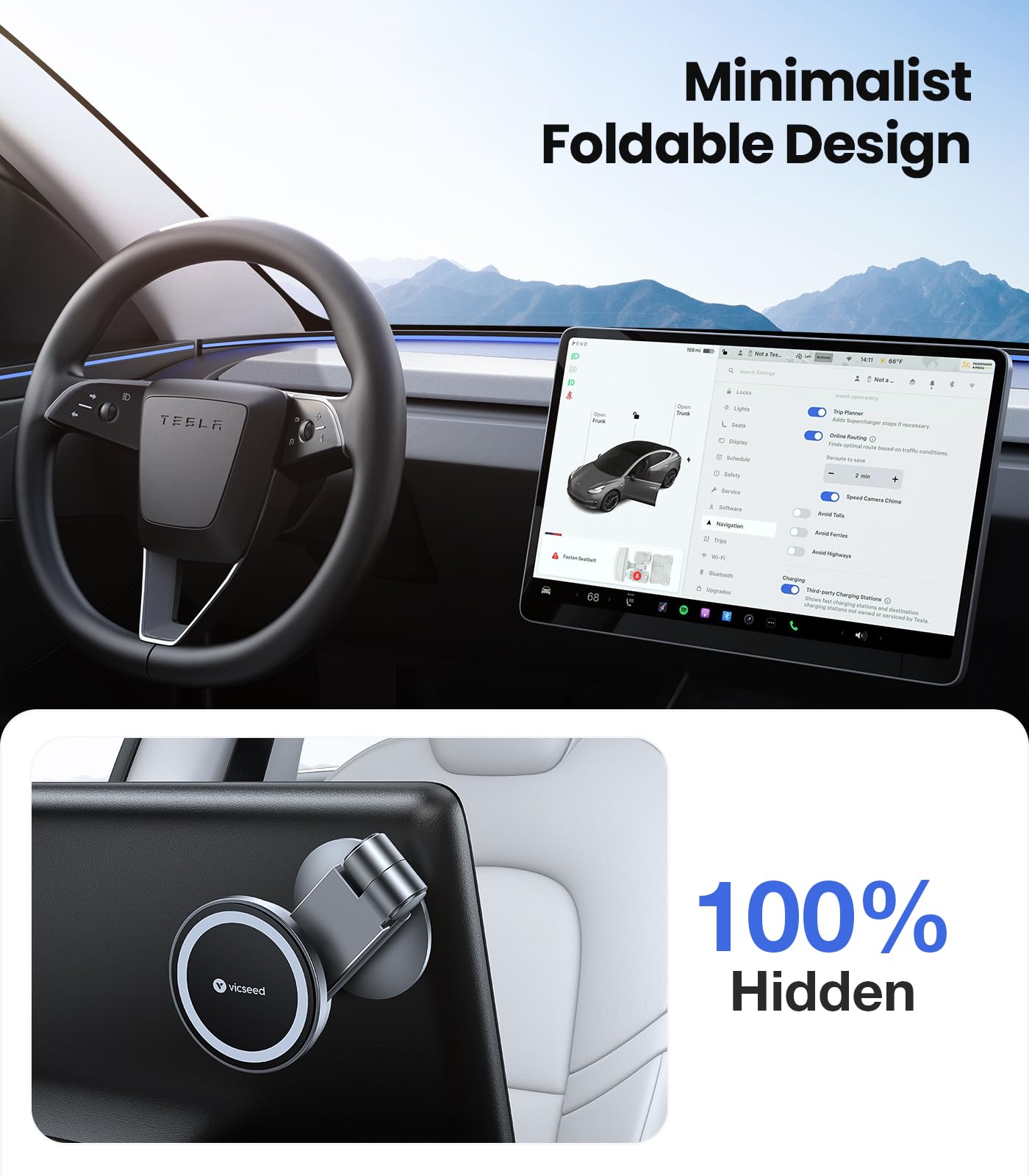 VICSEED Tesla Phone Mount【Strongest Magnet Power】Foldable Hidden Tesla Phone - VICSEED Official Product View 2