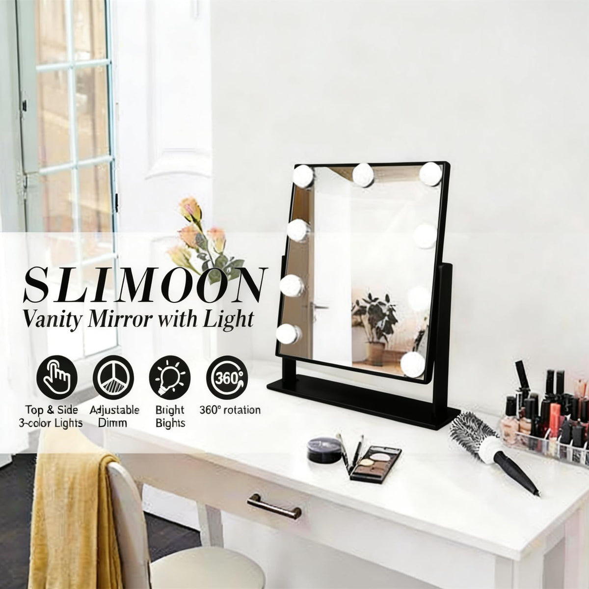 Makeup Vanity Mirror with Lights 10X Black 13 77 x 11 81 - SLIMOON Official Imagery - 8