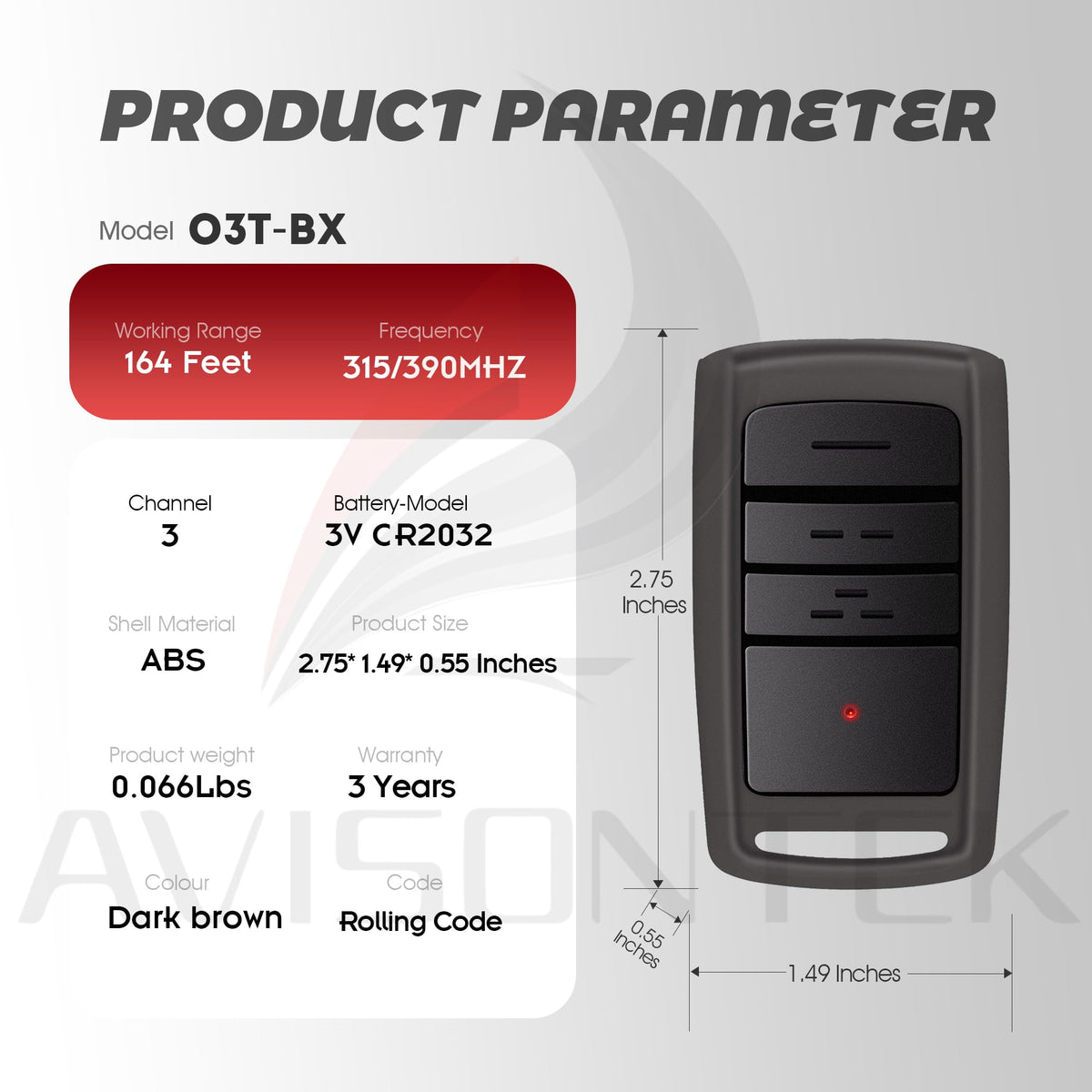 2 Pack O3T BX O3T A Overhead Door Garage Door Opener Remote - Avisontek Official Imagery - 8