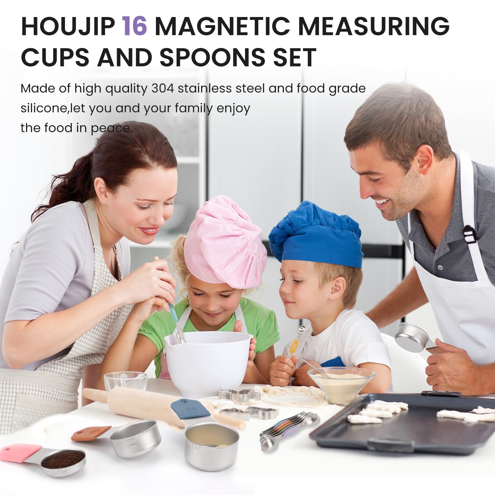 HOUJIP Magnetic Measuring Cups and Spoons Set-Heavy Duty 304 Stai by HOUJIP - Angle View 3