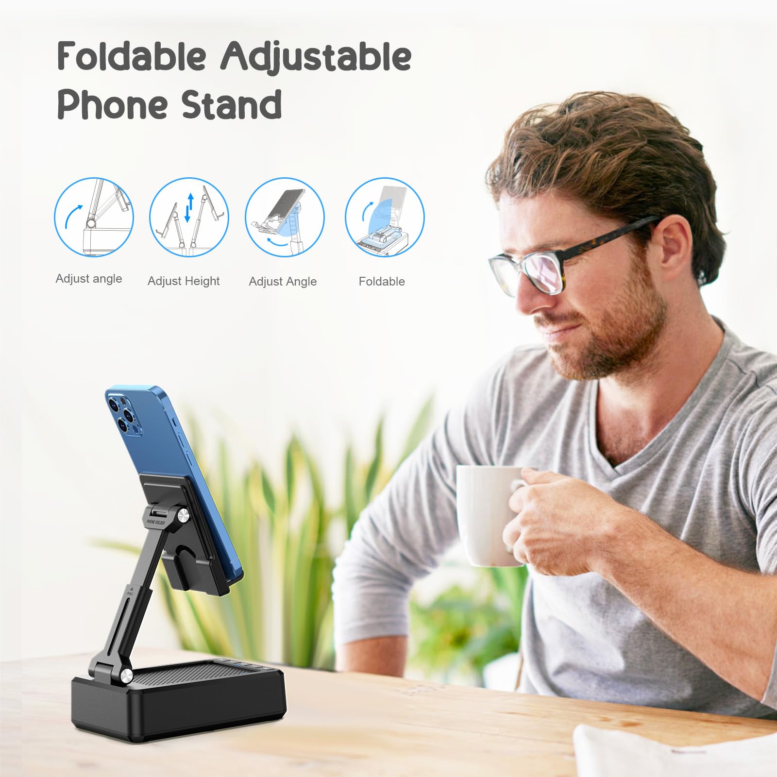 TechGlow Foldable Cellphone Stand with Bluetooth Speaker and Char - TechGlow Official Product View 4