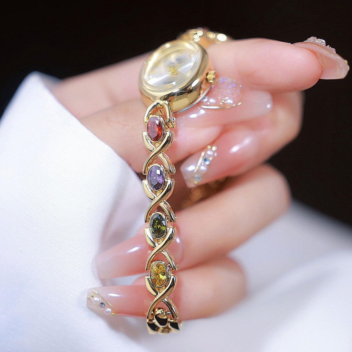 Gold Dainty Colorful Crystal Bracelet Watch for Women - Dacdyi Official Imagery - 4