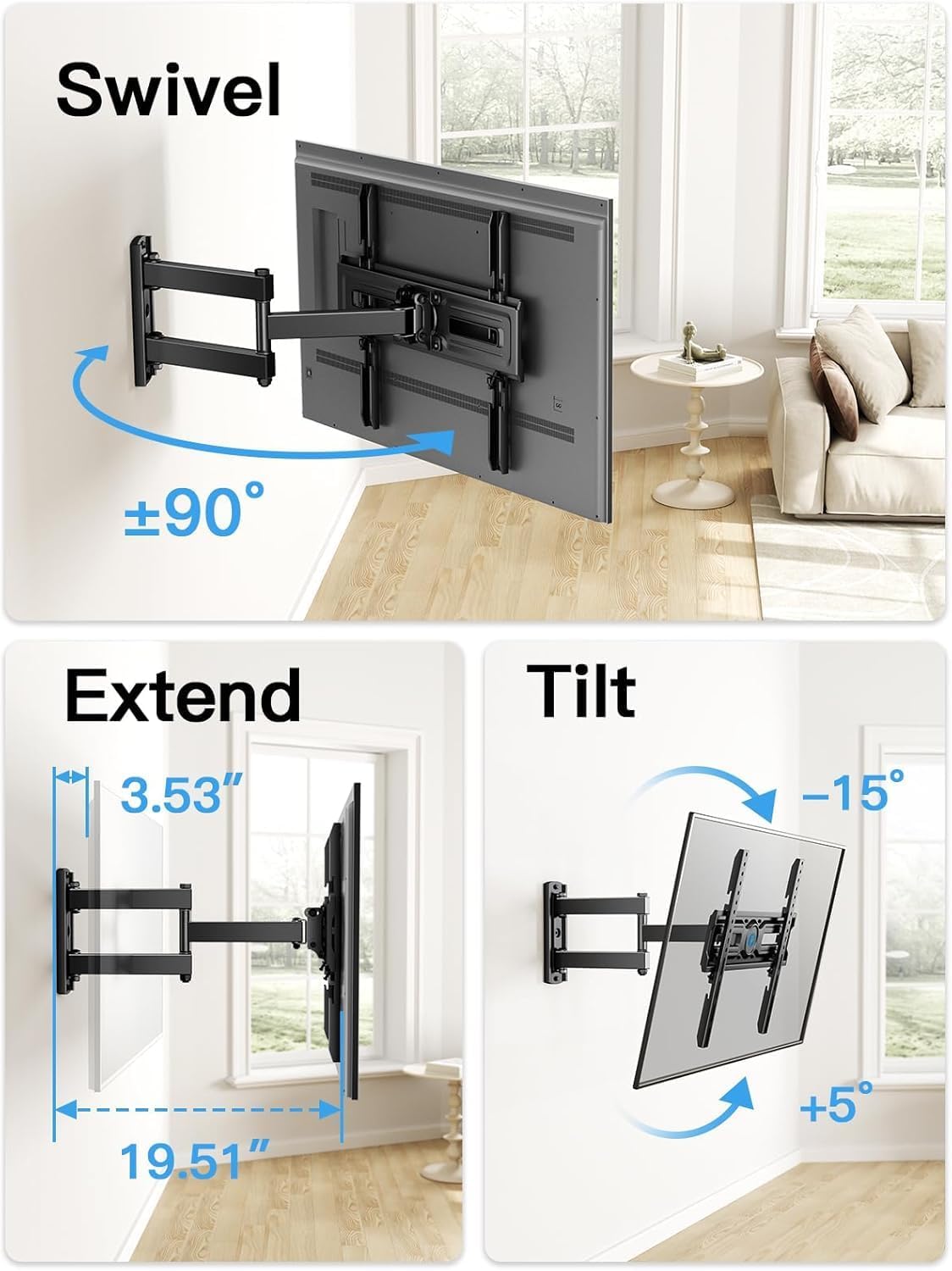 Pipishell Full Motion TV Wall Mount for Most 26 65 inch Flat - Pipishell Official Imagery - 7