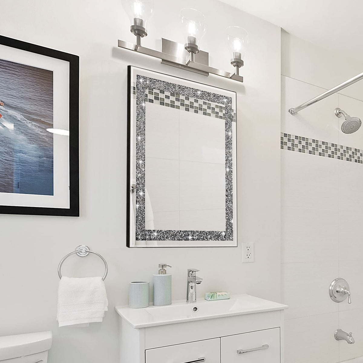Rectangular Crystal Crush Diamond Mirror for Wall Decoration - Ruomeng Official Imagery - 5