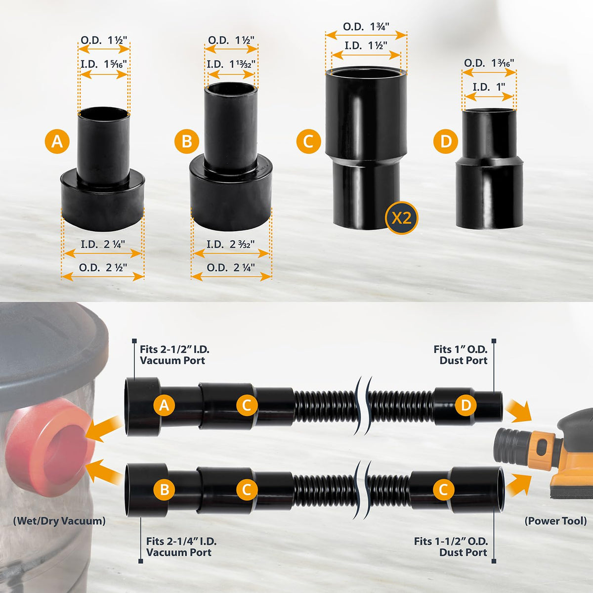 POWERTEC 70510 10 Ft Vacuum Hose Dust Collection Kit with 5 - POWERTEC Official Imagery - 4